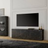 Moderne schwarze TV-Ständer auf Rollen, Marmoreffekt, 2 Türen, 2 Schubladen Visio MB. Sales
