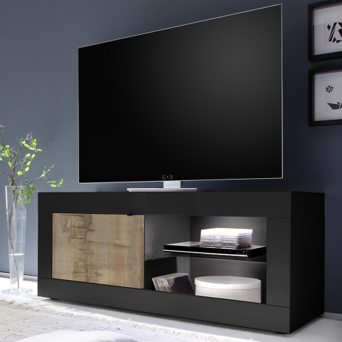 Moderner TV-Ständer im Industrie-Stil, Schwarz, Holz, 140cm, Diver NP Basic Aktion
