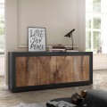 Industrie-Sideboard Altea NP mit 4 Türen in Schwarz Matt und Holz für Wohnzimmer/Küche Aktion