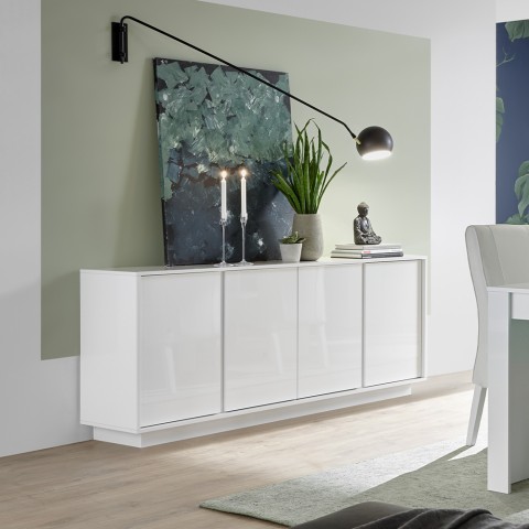 Moderne Wohnzimmer-Kommode, hochglanz weiß, 4 Türen, 180 cm, Connie Ice Aktion