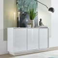 Dimas Ice Sideboard 3-Türer 138cm Hochglanz Weiß für Wohnzimmer und Küche Aktion