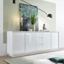 Moderne Anrichte 210cm, 4 Türen, 3 Schubladen, weiß hochglanz Maine Ice Aktion