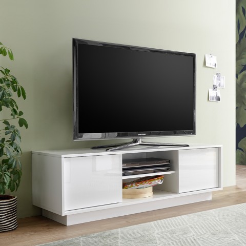Moderner TV-Schrank Weiß Hochglanz 138cm mit 2 Türen Dener Ice Aktion