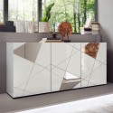 Moderne Hochglanz-Kommode weiß 181cm 3 Türen Spiegel Vittoria WH S Aktion