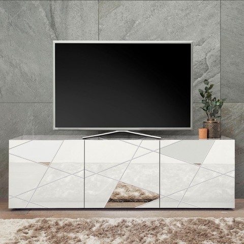 Mobiler TV-Stand in glänzendem weiß mit 3 Türen und 181 cm Breite Bremia WH Vittoria. Aktion