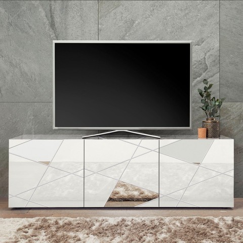 Weißes Hochglanz-TV-Möbel Brema WH Vittoria, niedrig, 3 Türen, 181 cm Aktion