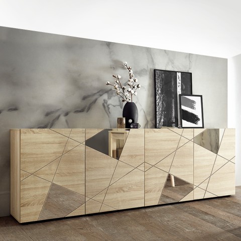 Moderne Anrichte Holz Eiche 241cm mit 4 Spiegeltüren Vittoria RS L Aktion