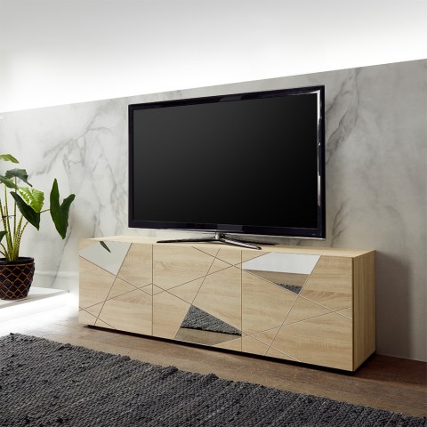 TV-Unterschrank mit 3 Türen aus Eichenholz im geometrischen Design Brema RS Vittoria Aktion