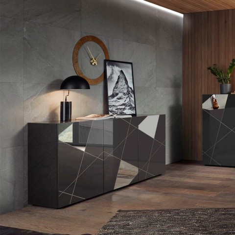 Highboard Wohnzimmer 3 Türen Hochglanz grau 181cm Vittoria GR S Aktion