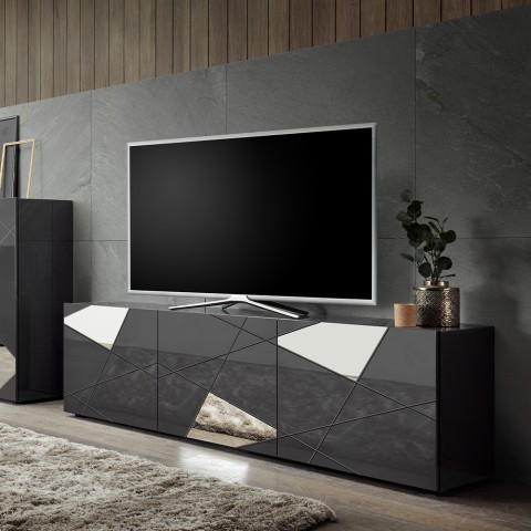Mobiles TV-Gerät mit 3 modernen grauen glänzenden Türen, Brema GR Vittoria-Design. Aktion