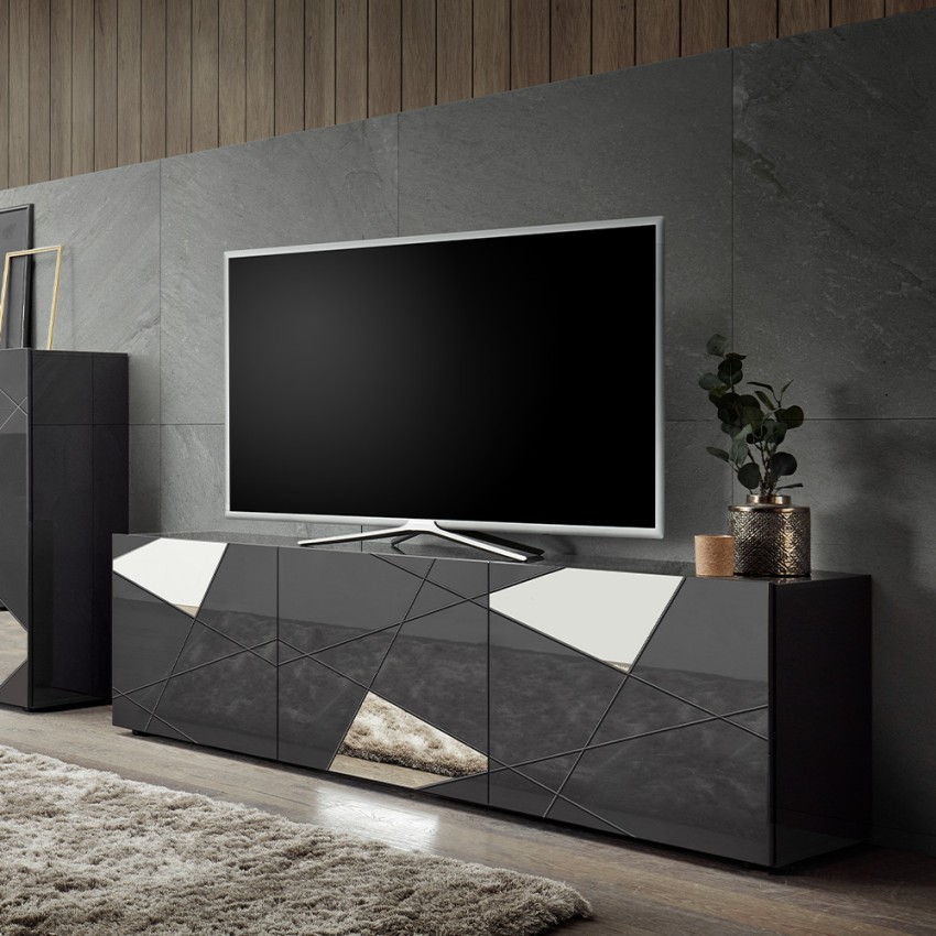 Moderner TV-Ständer mit 3 Türen, hochglänzend in Grau, Brema GR Vittoria Aktion Moderner TV-Ständer mit 3 Türen, hochglänzend in Grau, Brema GR Vittoria Aktion