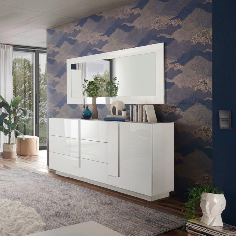 Sideboard Wohnzimmer weiß hochglanz 3 Schubladen Jupiter WH M1 Aktion