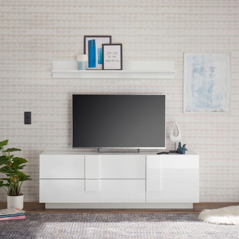 TV-Schrank Design Hochglanz Weiß 1 Tür 2 Schubladen Jupiter WH T1 Aktion