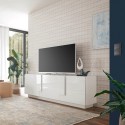 Mobiler Fernsehschrank für Wohnzimmer mit 3 glänzenden weißen Türen, moderner Jupiter WH T2. Aktion