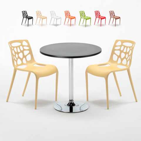 Schwarz Rund Tisch und 2 Stühle Farbiges Polypropylen-Innenmastenset Gelateria Cosmopolitan