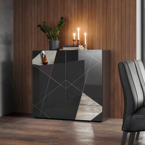 Moderne grauglasierte Anrichte mit 2 Spiegeltüren Vittoria Glam GR Aktion