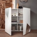 Weiße Anrichte für Wohnzimmer, 2 Türen, geometrisches Design, Vittoria Glam WH Lagerbestand