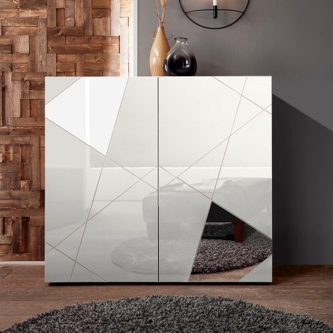 Wohnzimmer-Sideboard weiß mit 2 Türdesigns und geometrischem Vittoria Glam WH-Design Aktion