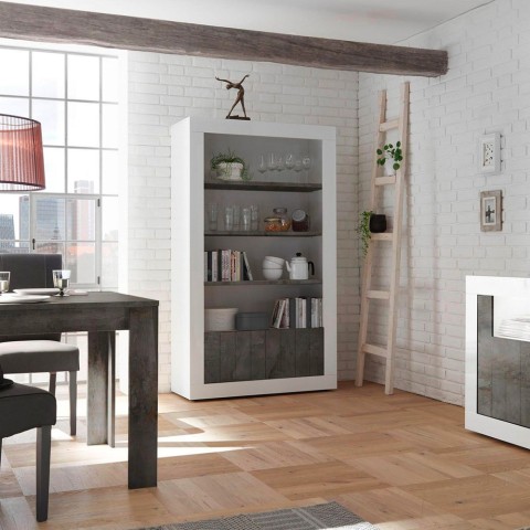 Bücherregal Wohnzimmer mit 3 Regalböden und 2 Türen in Hochglanz Weiß Schwarz Wally BX Aktion