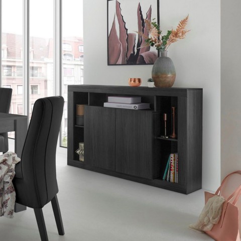 Schwarzes Holz-Sideboard 134 cm, modernes Design, 2 Türen, Lema NR Aktion