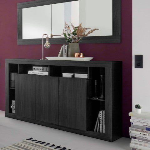 Moderne Anrichte Buffet aus schwarzem Holz mit 3 Türen 172cm Vivian NR Aktion