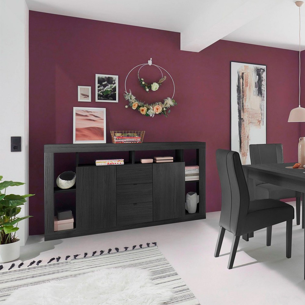 Madia Sideboard Schwarzholz 2 Türen 3 Schubladenen Moderne Design Regal NR