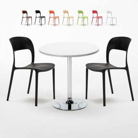 Weiß Rund Tisch und 2 Stühle Farbiges Polypropylen-Innenmastenset Restaurant Long Island Aktion