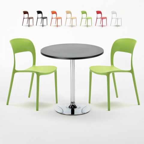 Schwarz Rund Tisch und 2 Stühle Farbiges Polypropylen-Innenmastenset Restaurant Cosmopolitan Aktion