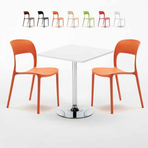 Weiß Quadratisch Tisch und 2 Stühle Farbiges Polypropylen-Innenmastenset Restaurant Cocktail Aktion