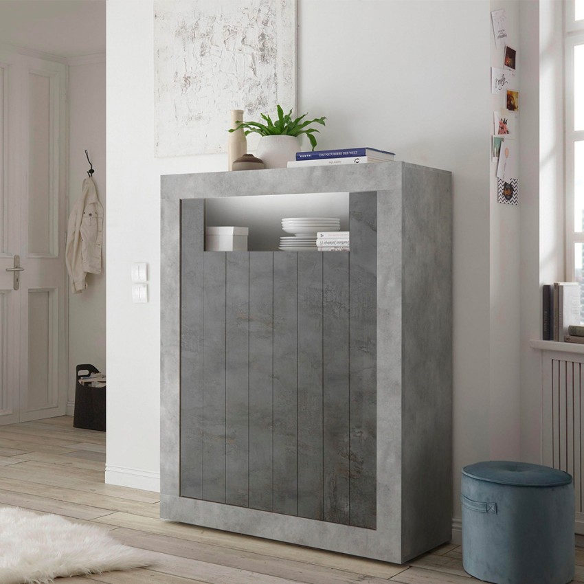 Moderne Hohe Wohnzimmerschrank Anrichte, Schwarz Beton, 2 Türen, Sior CX Aktion Moderne Hohe Wohnzimmerschrank Anrichte, Schwarz Beton, 2 Türen, Sior CX Aktion