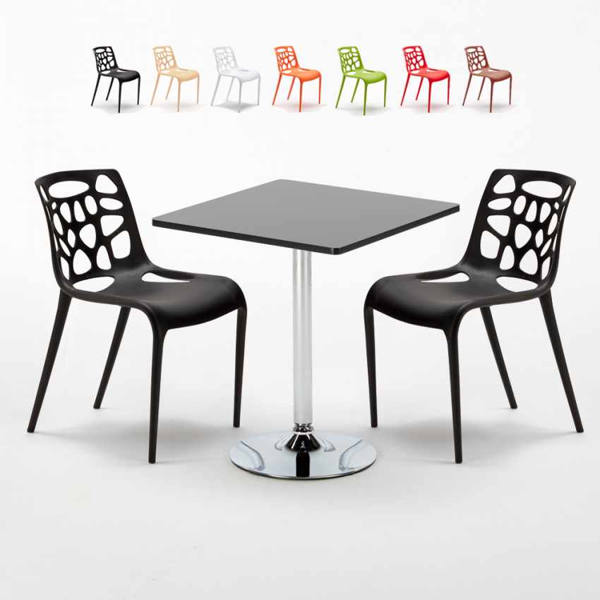 Schwarz Quadratisch Tisch und 2 Stühle Farbiges Polypropylen-Innenmastenset Gelateria Mojito
