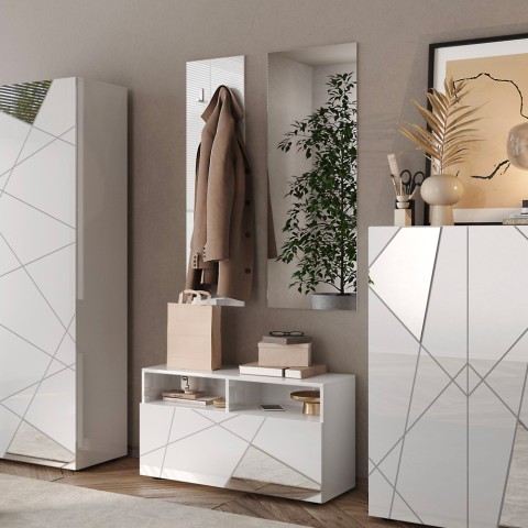 Garderoben-Set mit Schuhschrank, Weiß Hochglanz, und Spiegel Freya Aktion