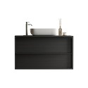 Moderner schwarzer Badezimmer-Waschtisch Bloom 92 mit 2 Schubladen, wandmontiert und bodenstehend Lagerbestand