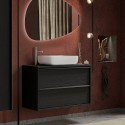 Moderner schwarzer Badezimmer-Waschtisch Bloom 92 mit 2 Schubladen, wandmontiert und bodenstehend Angebot