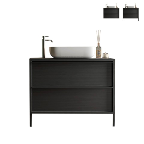 Modernes schwarzes freistehendes und aufgehängtes Badezimmermöbel mit 2 Schubladen und Bloom 79 Waschbecken. Aktion