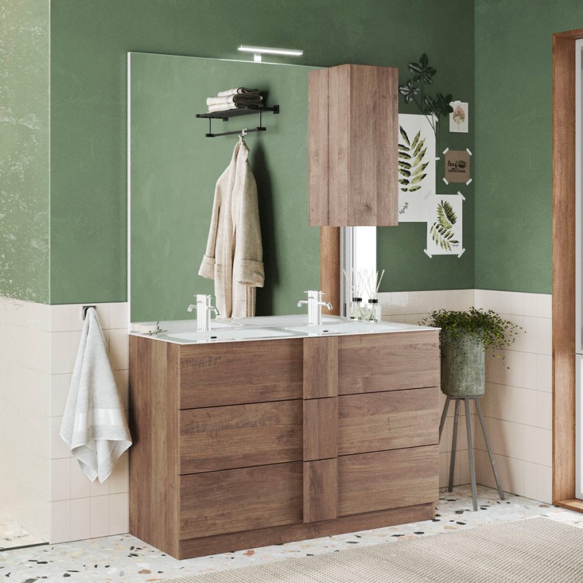Badezimmerschrank aus Holz, stehend, 3 Schubladen, Doppelwaschbecken, 122x47x86cm, Modell Duet T Aktion Badezimmerschrank aus Holz, stehend, 3 Schubladen, Doppelwaschbecken, 122x47x86cm, Modell Duet T Aktion