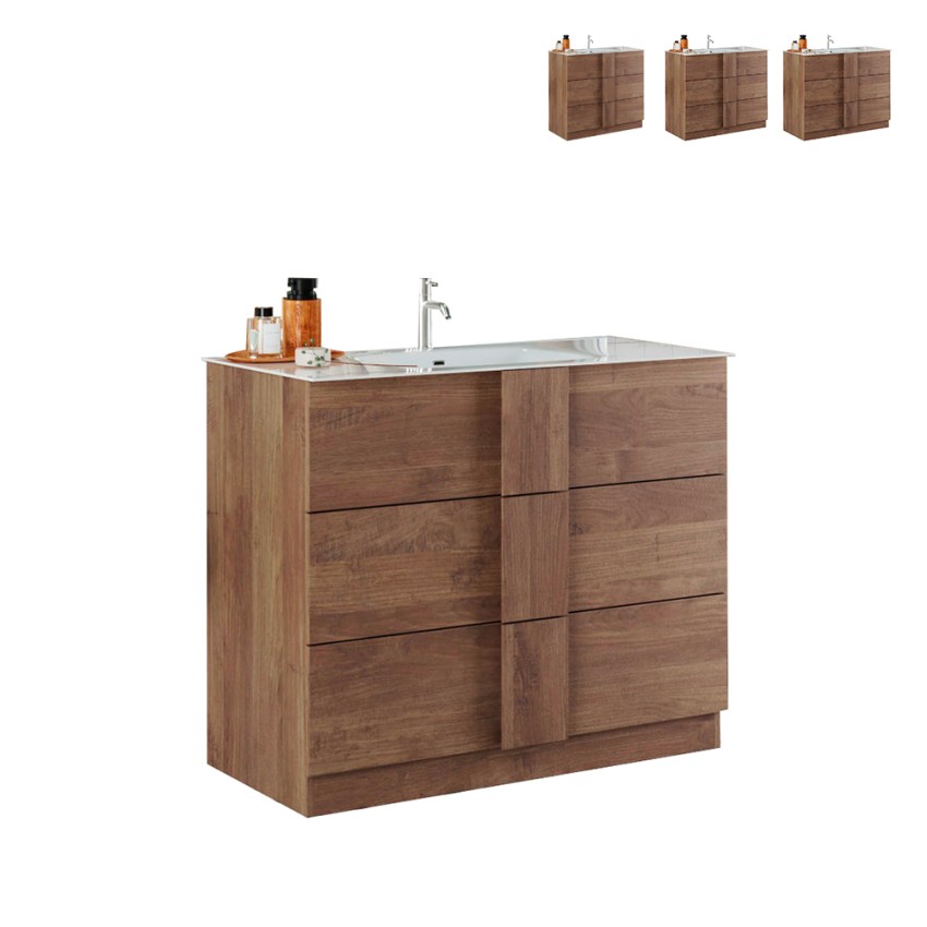 Badezimmerschrank aus Holz mit 3 Schubladen und Keramik-Waschbecken Etoile Verkauf