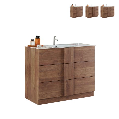 Bodenstehendes Badezimmermöbel aus Holz mit 3 Schubladen und Etoile Keramikwaschbecken Aktion