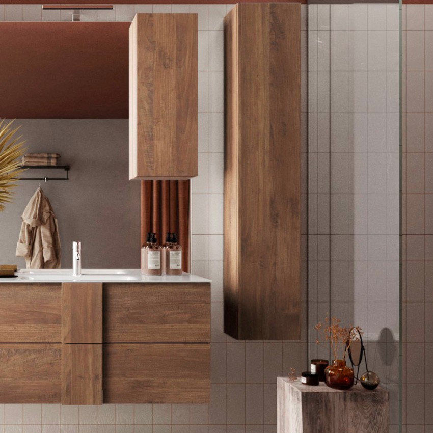 Mobiles Badezimmer-Holzregal mit 1 hängenden Schranktür in modernem Jaya-Stil. Aktion