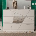 Badezimmerschrank stehend Hochglanz Weiß, 3 Schubladen, Doppelwaschbecken Liz T Aktion