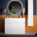 Moderner glänzend weißer Bodenstehender Badunterschrank mit 3 Schubladen und Waschbecken Joey. Sales