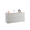 Modernes schwebendes Badezimmerset mit 2 Schubladen und glänzend weißem Waschbecken. Modell