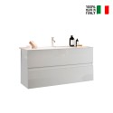 Modernes schwebendes Badezimmerset mit 2 Schubladen und glänzend weißem Waschbecken. Katalog