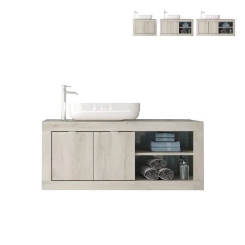 Schwebendes Badezimmermöbel mit modernem weißen Holzwaschtisch und 2 Türen namens Alon. Aktion