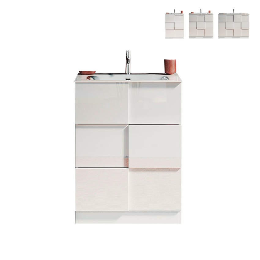 Badezimmerschrank mit 3 Schubladen in Hochglanz Weiß und Waschbecken Tetra Dama Angebot Badezimmerschrank mit 3 Schubladen in Hochglanz Weiß und Waschbecken Tetra Dama Angebot