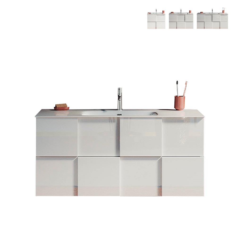 Hängendes Badezimmermöbel in glänzendem Weiß mit Waschbecken und 3 Schubladen Gambit Dama