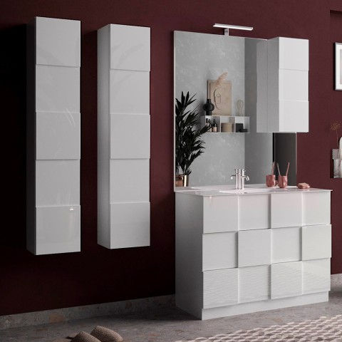 Hängendes modernes Design-Badezimmermöbel "Raissa Dama" mit 1 Tür, glänzend weiß. Aktion