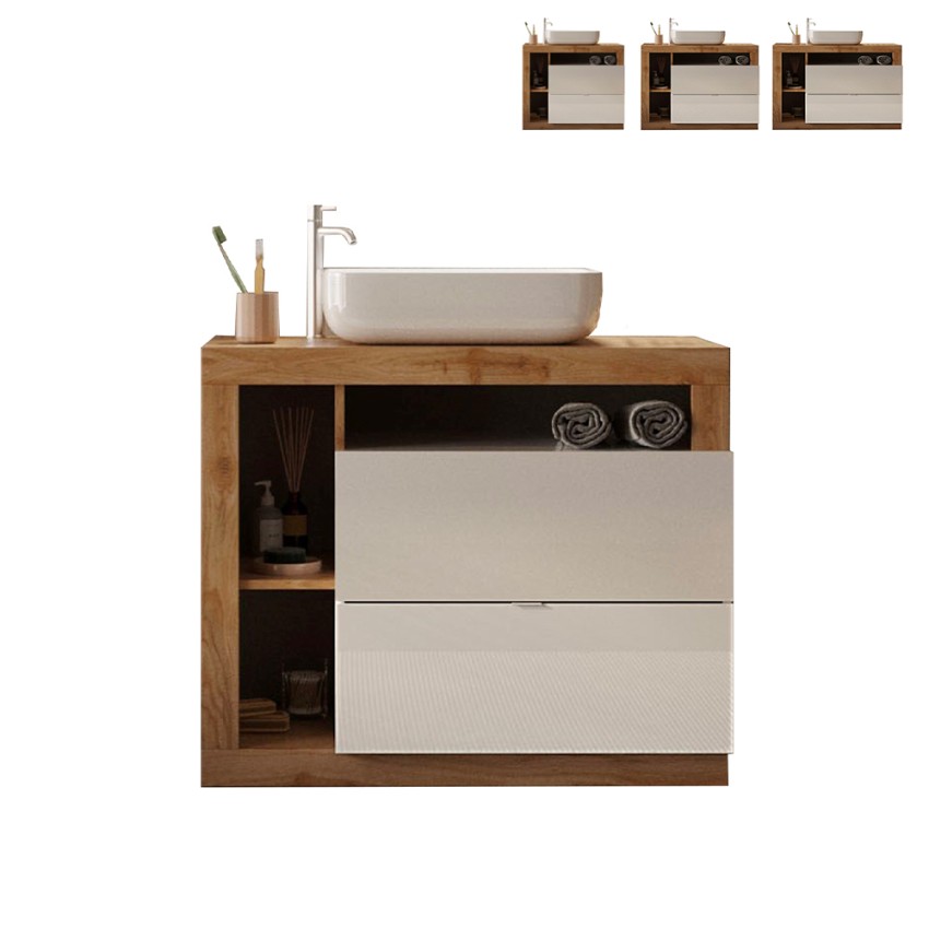 Modernes freistehendes Badezimmermöbel 2 Schubladen Weißholz und Jarad BW Waschbecken. Angebot