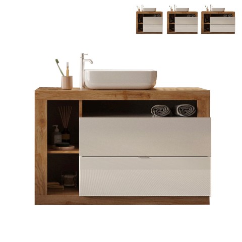 Moderner Badezimmer-Unterschrank 2 Schubladen Weißholz mit Waschbecken Jarad BW Aktion