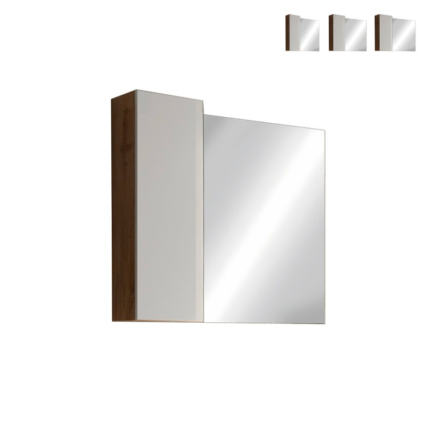 Badezimmerspiegel mit einer Tür, LED-Licht, weiß, Eichenholz Pilar BW Angebot